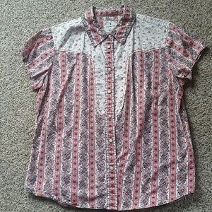 Pink floral western pearl snap top